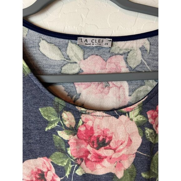 Women La Clef 2X Baby Doll Floral Tunic Blouse Tee Elbow Sleeves - Picture 3 of 6